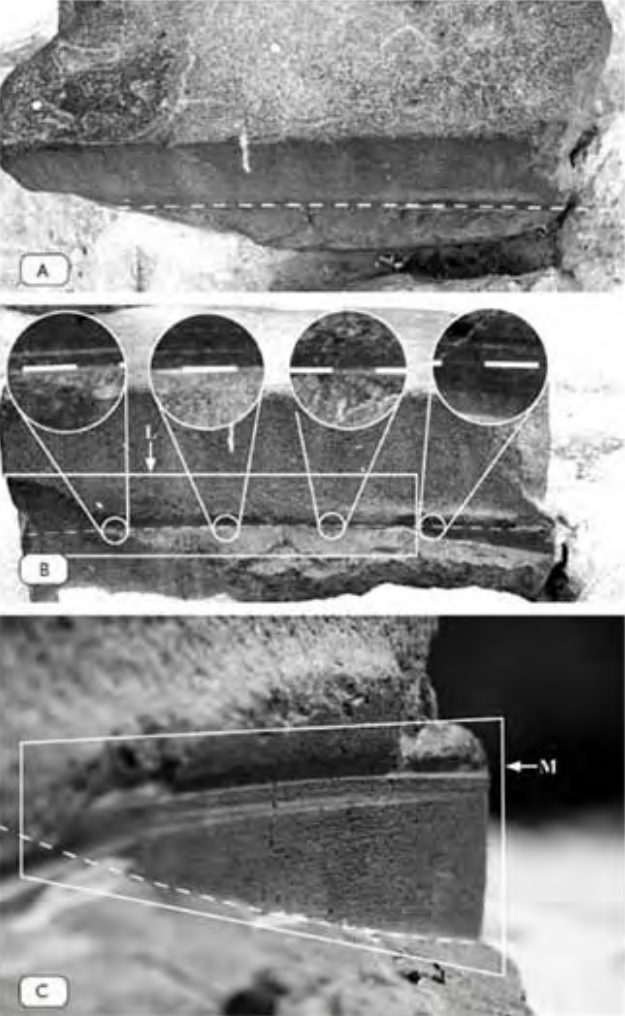 Figure 10.16. Three images of the same basalt pavement block east of the Great Pyramid