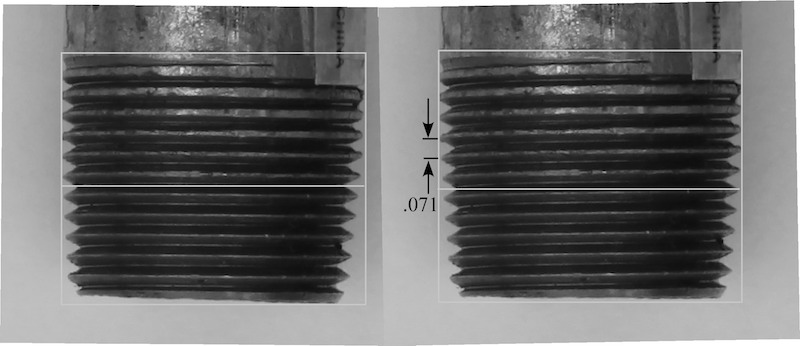 Figure 12. Threaded pipe tilted at the orientation of Core 7