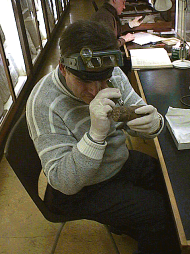 Figure 13 a. Examining the core using 50X microscope