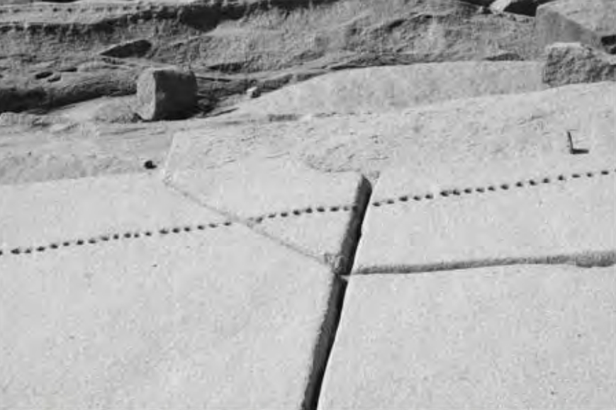 Figure 9.12. Series of drilled holes on top of Unfinished Obelisk